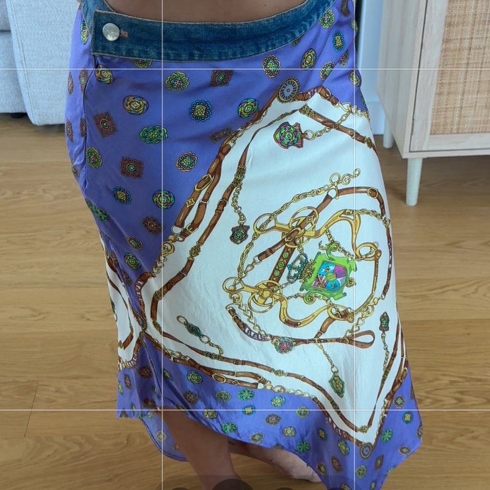 Vintage reworked denim/silk scarf skirt